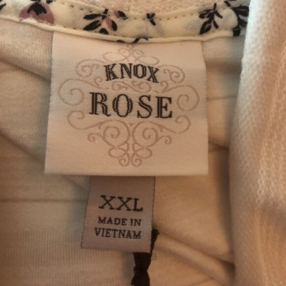 Knox Rose Women's XXL Shirt Beige White Stripe Cowl Drawstring Neck Soft Light - Picture 3 of 5